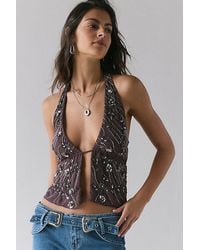 Urban Outfitters - Uo Carmellia Embellished Split-Front Flyaway Halter Top - Lyst