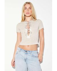 Lioness - Oatmeal Tie-up T-shirt - Lyst