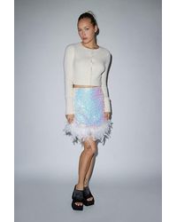 Glamorous - Iridescent Sequin Feather Trim Mini Skirt - Lyst