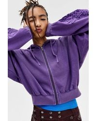 Silence + Noise - Silence + Noise Grey Appliqué Cropped Zip-through Hoodie - Lyst