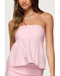 Edikted - Avalai Linen Look Strapless Babydoll Top - Lyst
