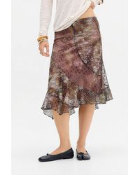 Urban Outfitters - Uo Stevie Printed Mesh & Lace Midi Slip Skirt - Lyst
