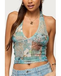 Edikted - Catie Printed Mesh Halter Top - Lyst