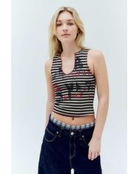 Urban Outfitters - Uo Stripe Stamp Notched Tank Top Xs At - Lyst