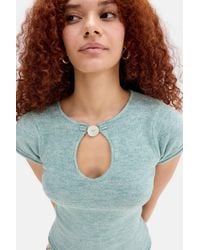 Urban Outfitters - Uo Keyhole Short Sleeve Knit Top - Lyst