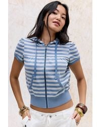 Urban Outfitters - Uo Lotta Stripe Fitted Short Sleeve Hoodie - Lyst