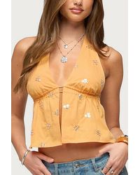 Edikted - Cherra Sequin Split Front Halter Top - Lyst