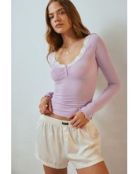 Out From Under - Diana Layering Lace-Trim Henley Top - Lyst