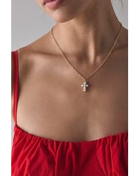 Urban Outfitters - Pearl Cross Pendant Necklace - Lyst