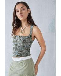 Urban Outfitters - Uo Elora Floral Flock Mesh Vest Top - Lyst
