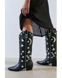 Urban Outfitters Uo Stars And Moon Tall Cowboy Boot - Black