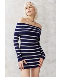 Urban Outfitters - Uo Tori Striped Off-the-shoulder Knit Mini Dress - Lyst