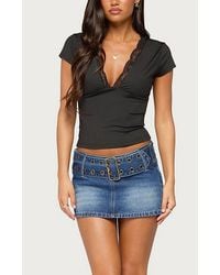 Edikted - Laela Grommet Belt Denim Mini Skort - Lyst