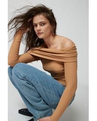 Urban Outfitters - Uo Hailey Foldover Off-The-Shoulder Long Sleeve Top - Lyst