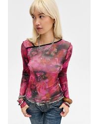 Silence + Noise - Silence + Noise Drae Mesh Print Long Sleeve Top - Lyst