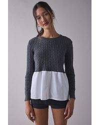 Vintage & ReMADE by UO - Remade By Uo Spliced Cable Knit + Button Down Top - Lyst