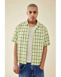 BDG - Plissé Green Check Shirt Xs At Urban Outfitters - Lyst