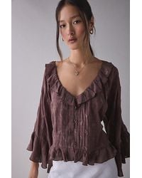 Kimchi Blue - Joni Embroidered 3/4 Sleeve Ruffle Blouse - Lyst
