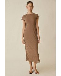 knee length dresses for ladies Cream Crinkle Textured Cap Sleeve Midi Dress