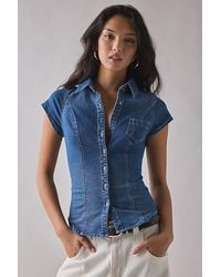 BDG - Vero Slim Short Sleeve Snap-Front Denim Shirt Top - Lyst