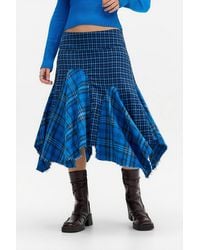 Urban Outfitters - Uo Blue Orla Mixed Check Midi Skirt - Lyst