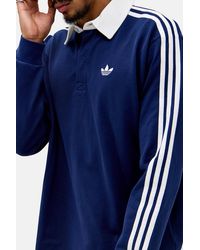 adidas - Navy 3-stripe Long Sleeve Rugby Shirt - Lyst