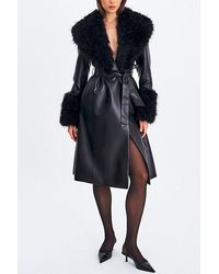 Miss Circle - Zariah Faux Fur Trimmed Leather Coat Jacket - Lyst