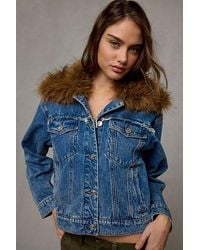 Steve Madden - Marky Faux Fur Trim Denim Jacket - Lyst