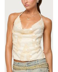 Edikted - Reid Backless Sequin Cowl Neck Top - Lyst