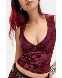 Motel - Burgundy Lihat Devore Flocked Tank Top 2xs At Urban Outfitters - Lyst