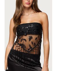Edikted - Sequin Sheer Fringed Strapless Top - Lyst