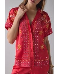 BDG - Nash Satin Mirror Sequin Souvenir Short Sleeve Button-Down Shirt - Lyst