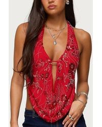 Edikted - Beaded Chiffon Backless Cowl Neck Top - Lyst