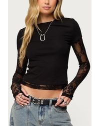 Edikted - Layered Lace Sleeve T Shirt Top - Lyst