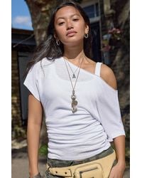 Silence + Noise - Silence + Noise Sasha Slash Neck Ruched Waist Slubby T-shirt - Lyst