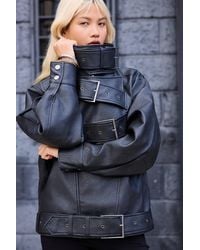 Jaded London - Faux Leather Belted Funnel Jacket - Lyst