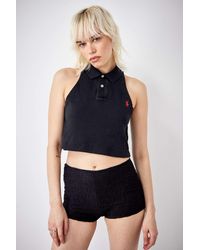 Urban Renewal - Remade From Vintage Black Sleeveless Cropped Branded Polo Shirt - Lyst