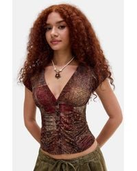 Silence + Noise - Silence + Noise Penny Ruched Mesh Shirt - Lyst