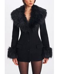 Miss Circle - Hailee Faux Fur Trim Mini Coat Jacket - Lyst