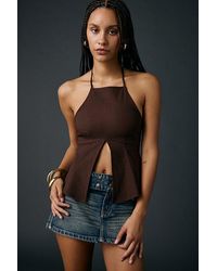 Urban Outfitters - Uo Olga Split-Front Flyaway High Neck Halter Top - Lyst