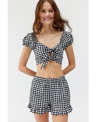 Urban Renewal - Remnants Gingham Puff Sleeve Tie-Front Cropped Top - Lyst