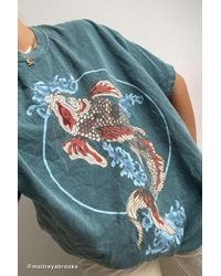 Urban Outfitters Koi Fish Overdyed T-shirt Dress - Blue