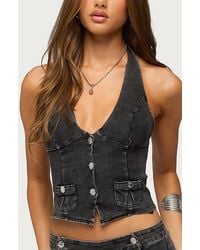 Edikted - Sashe Button Up Denim Halter Top - Lyst