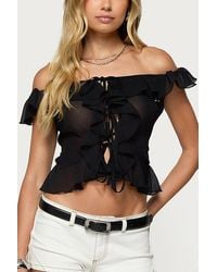 Edikted - Sheer Chiffon Ruffled Off Shoulder Top - Lyst