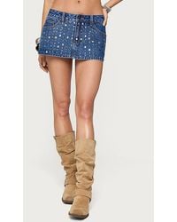 Edikted - Studded Grommet Denim Mini Skort - Lyst