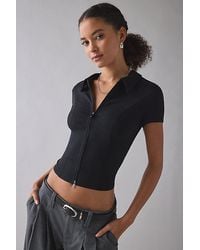 Urban Outfitters - Uo Ledia Slim Short Sleeve Zip-Front Shirt Top - Lyst