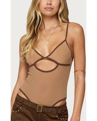 Edikted - Contrast Sheer Mesh Cut Out Bodysuit - Lyst