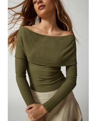 Urban Outfitters - Uo Hailey Foldover Off-the-shoulder Long Sleeve Top In Olive,at - Lyst