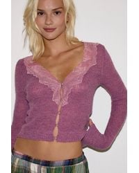 Out From Under - Lace Trim Button-through Cardigan - Lyst