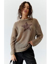 Urban Outfitters - Applique Star Open Knit Long Sleeve Tee - Lyst